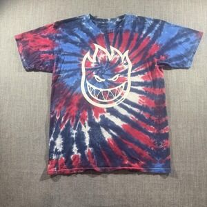 Spitfire Shirt Mens Medium Tie Dye Red Blue White Skate Flame Logo Tee Graphic